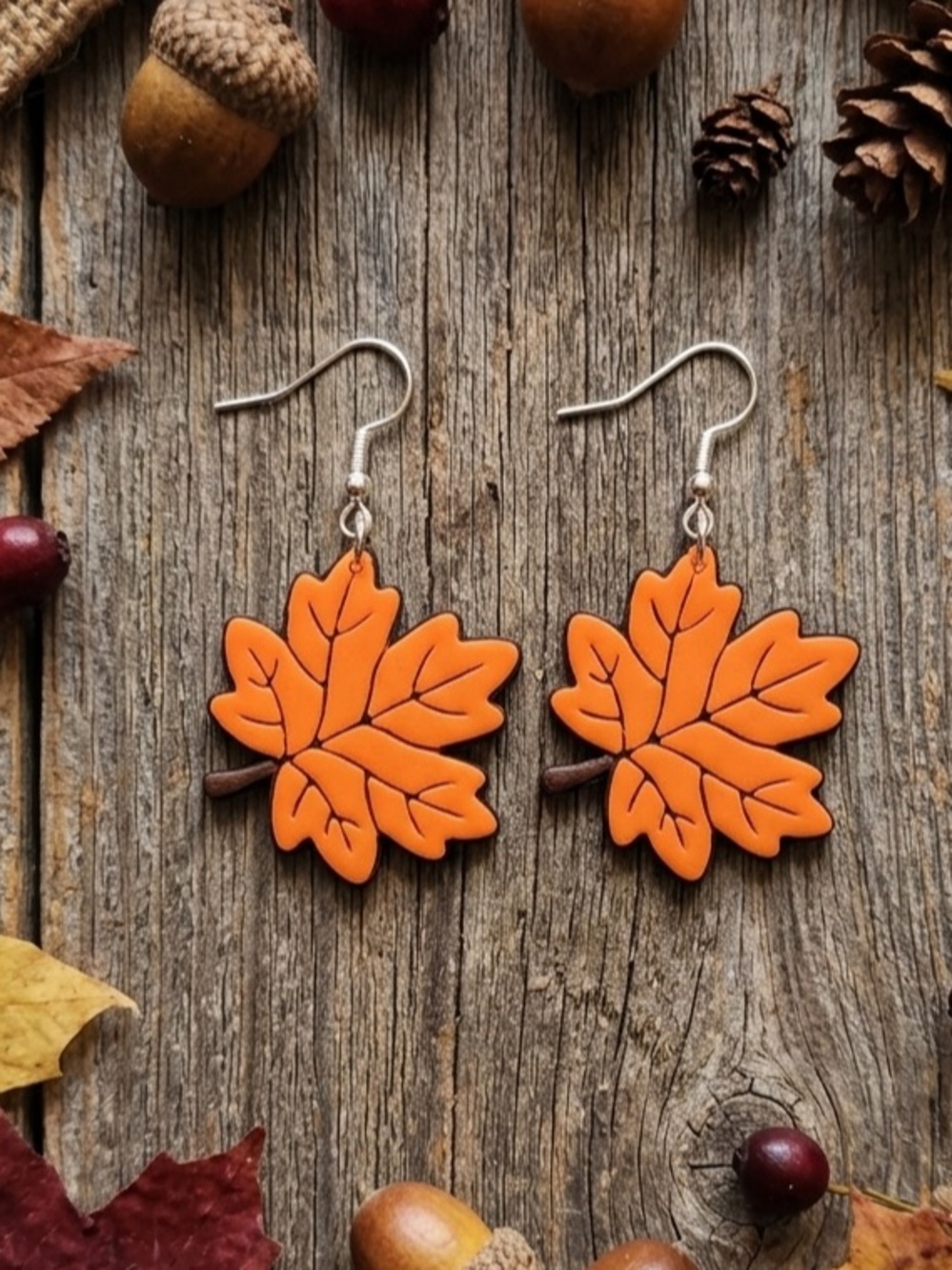 Orange Maple Leaf Dangle Earrings - Women Jewelry